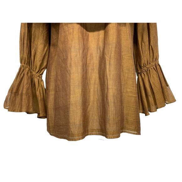 Shannon McLean Women's size S Bronze Ruffle Neck 3/4 Sleeve Designer Top - Picture 5 of 7